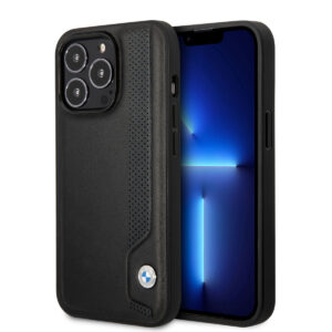 BMW iPhone 14 Pro hoesje - Blue dots - Zwart - productfoto
