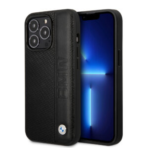 BMW iPhone 14 Pro hoesje - Textured & Logo Stripe - Zwart - productfoto