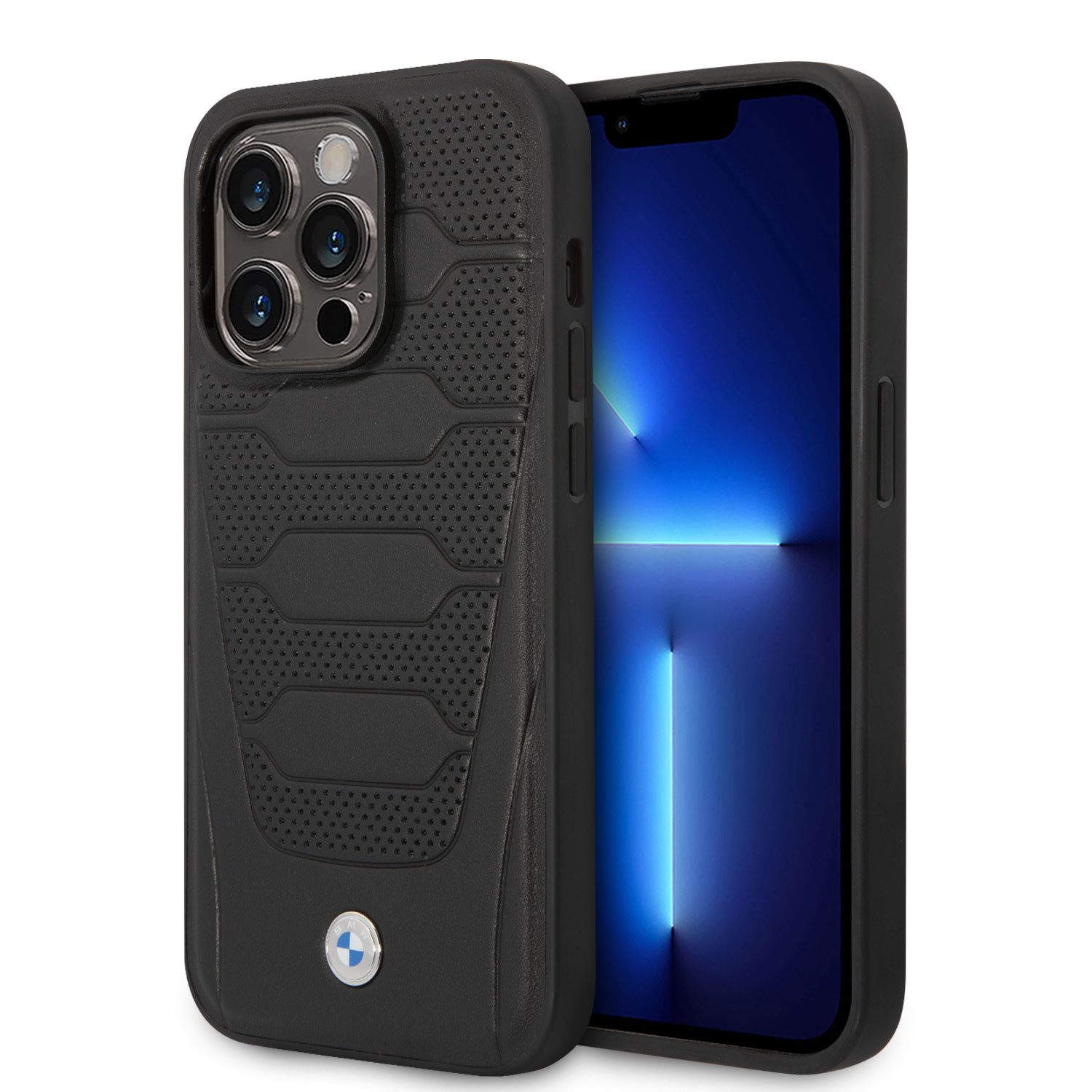 BMW iPhone 14 Pro hoesje - Red Leather Signature - Perforated Seats Design - Zwart - productfoto