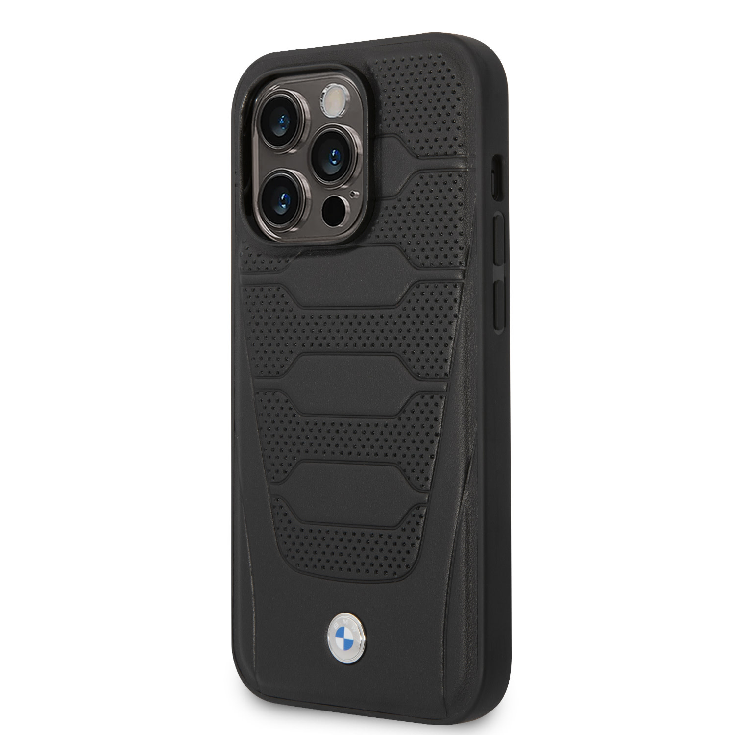 BMW iPhone 14 Pro hoesje - Red Leather Signature - Perforated Seats Design - Zwart - detail 1