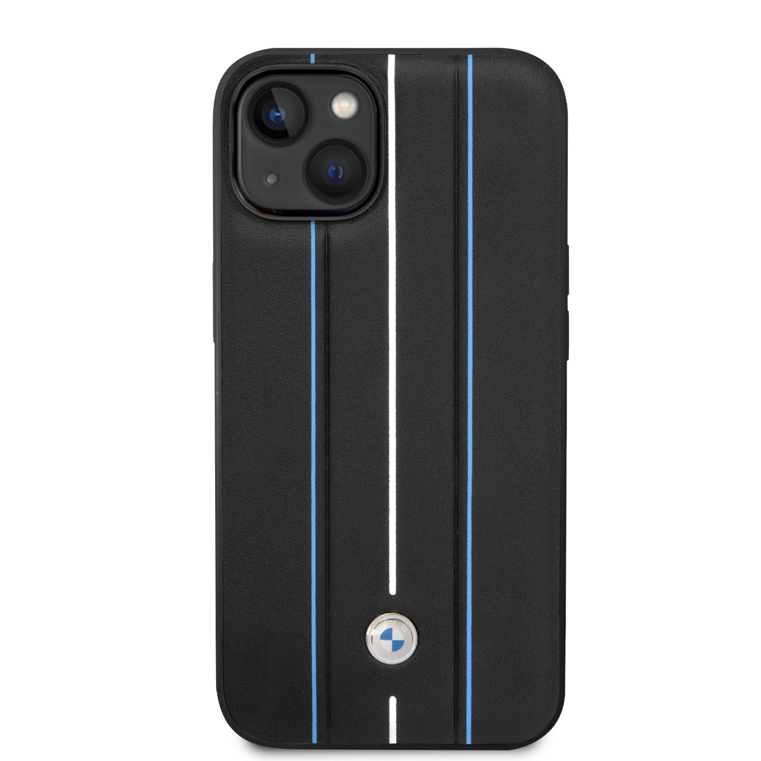 BMW iPhone 14 Plus & 15 Plus hoesje - Blue Leather Signature - Hot Stamp Lines - Zwart - detail 2