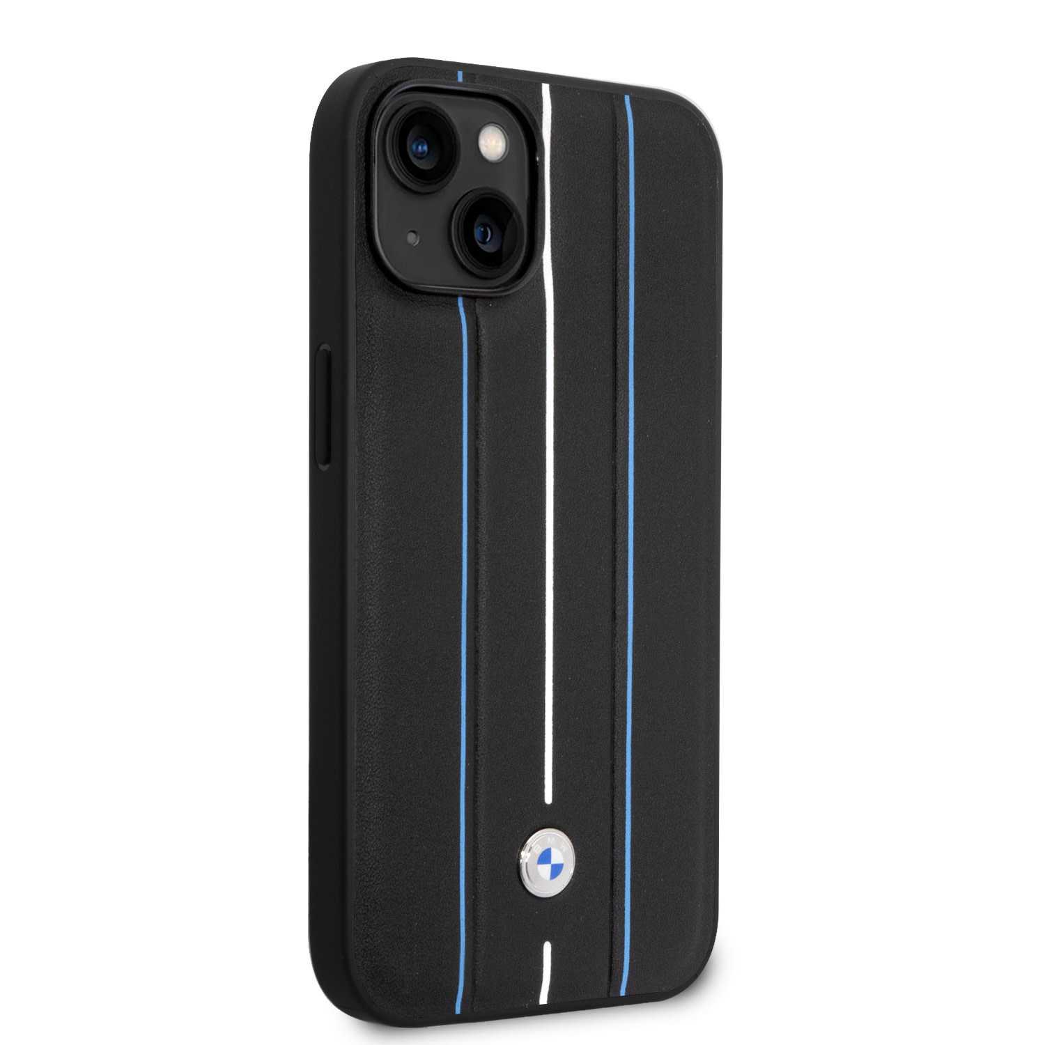 BMW iPhone 14 Plus & 15 Plus hoesje - Blue Leather Signature - Hot Stamp Lines - Zwart - detail 3
