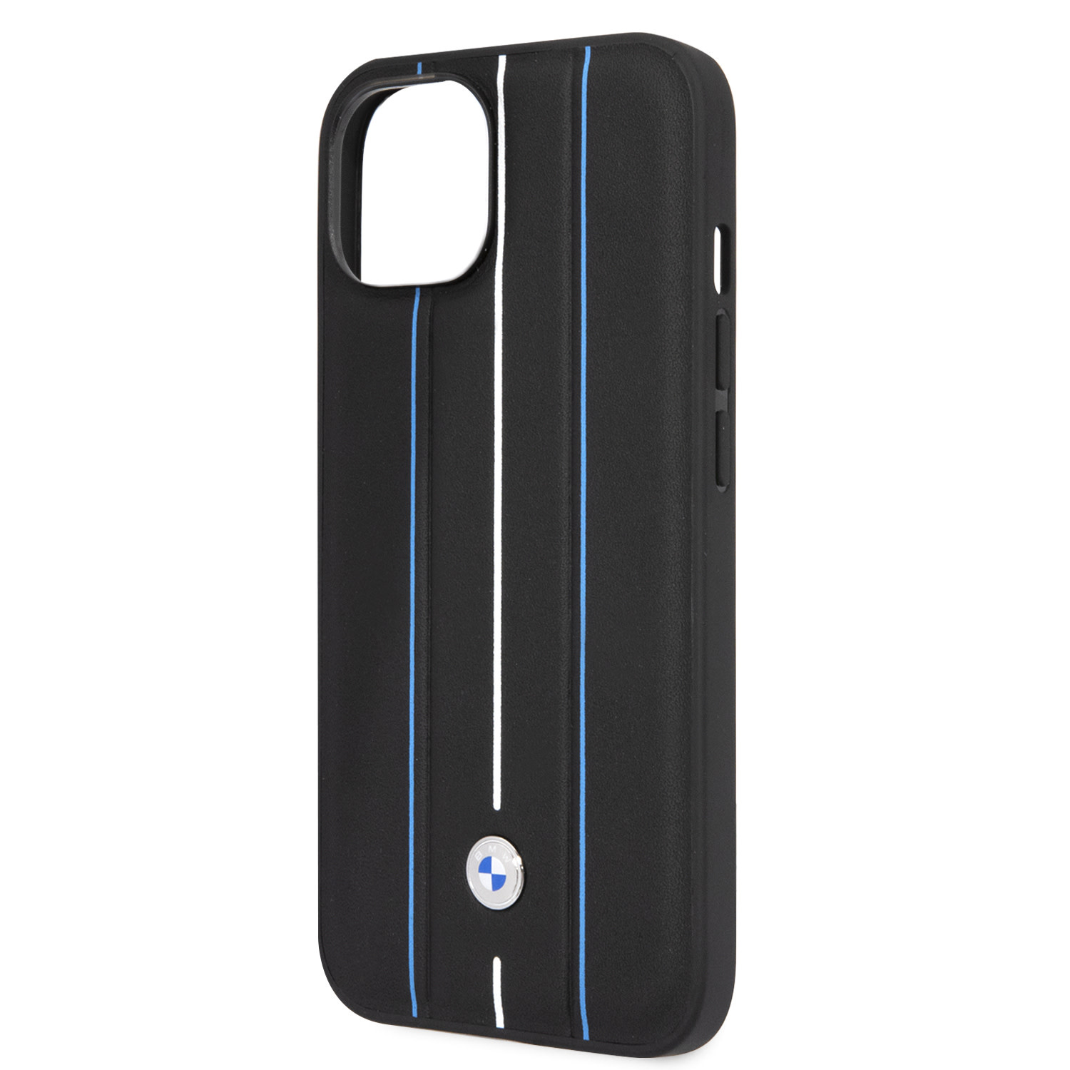 BMW iPhone 14 Plus & 15 Plus hoesje - Blue Leather Signature - Hot Stamp Lines - Zwart - detail 5