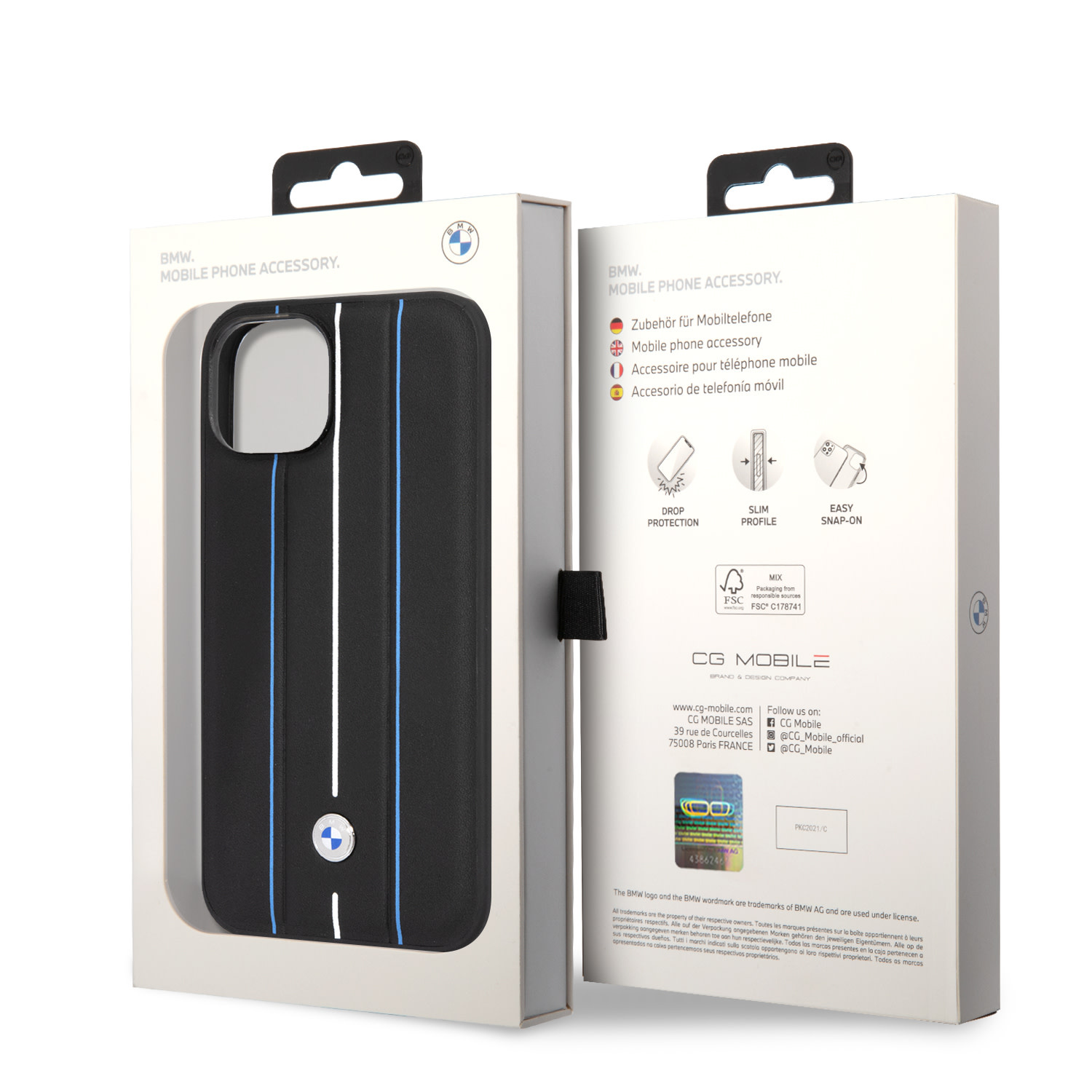 BMW iPhone 14 Plus & 15 Plus hoesje - Blue Leather Signature - Hot Stamp Lines - Zwart - detail 7