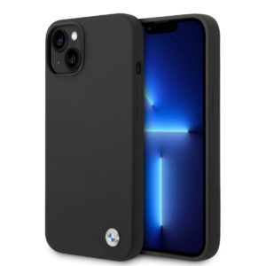 BMW iPhone 14 Plus Silicone hoesje - Metal Logo - Zwart - productfoto
