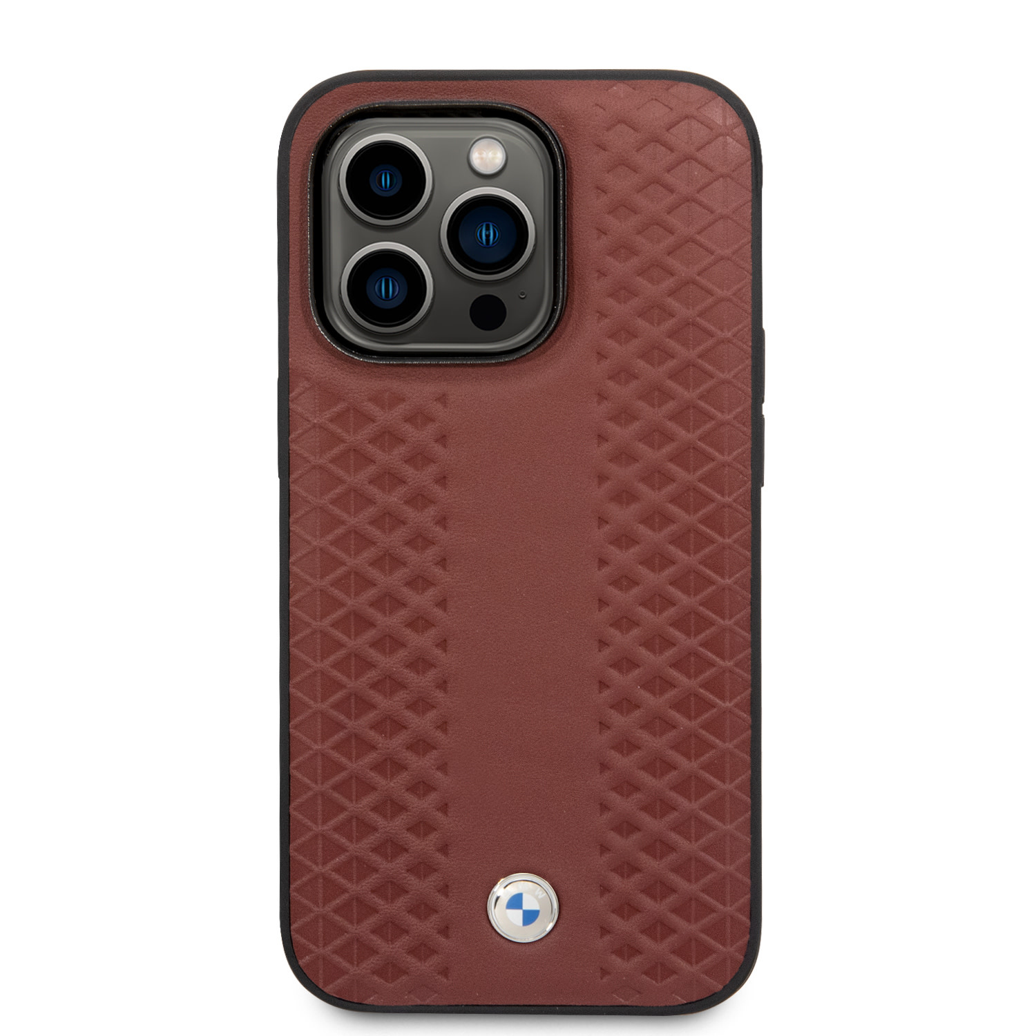 BMW iPhone 14 Pro Max hoesje - Red Leather Signature - Diamond Hot Stamp Pattern - Bordeauxrood - detail 2