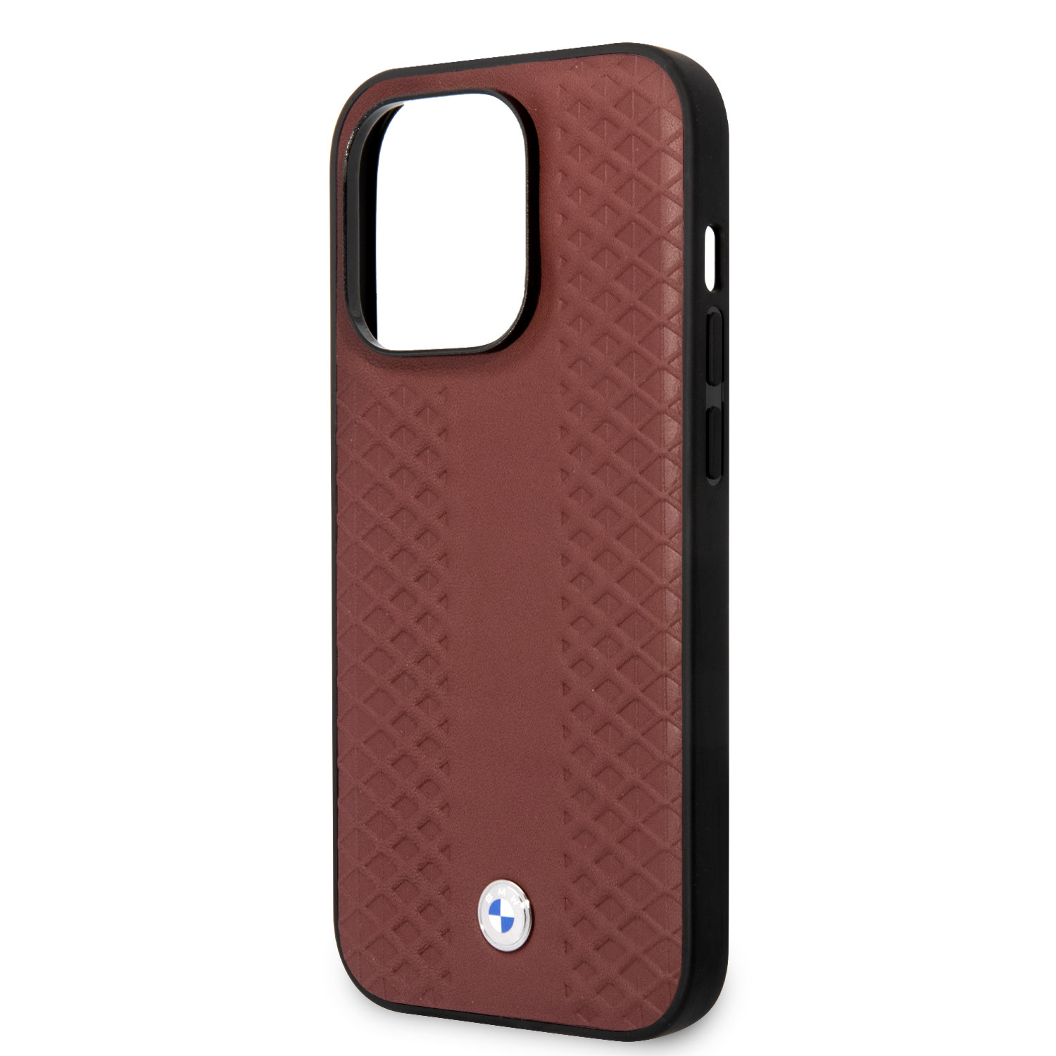 BMW iPhone 14 Pro Max hoesje - Red Leather Signature - Diamond Hot Stamp Pattern - Bordeauxrood - detail 5