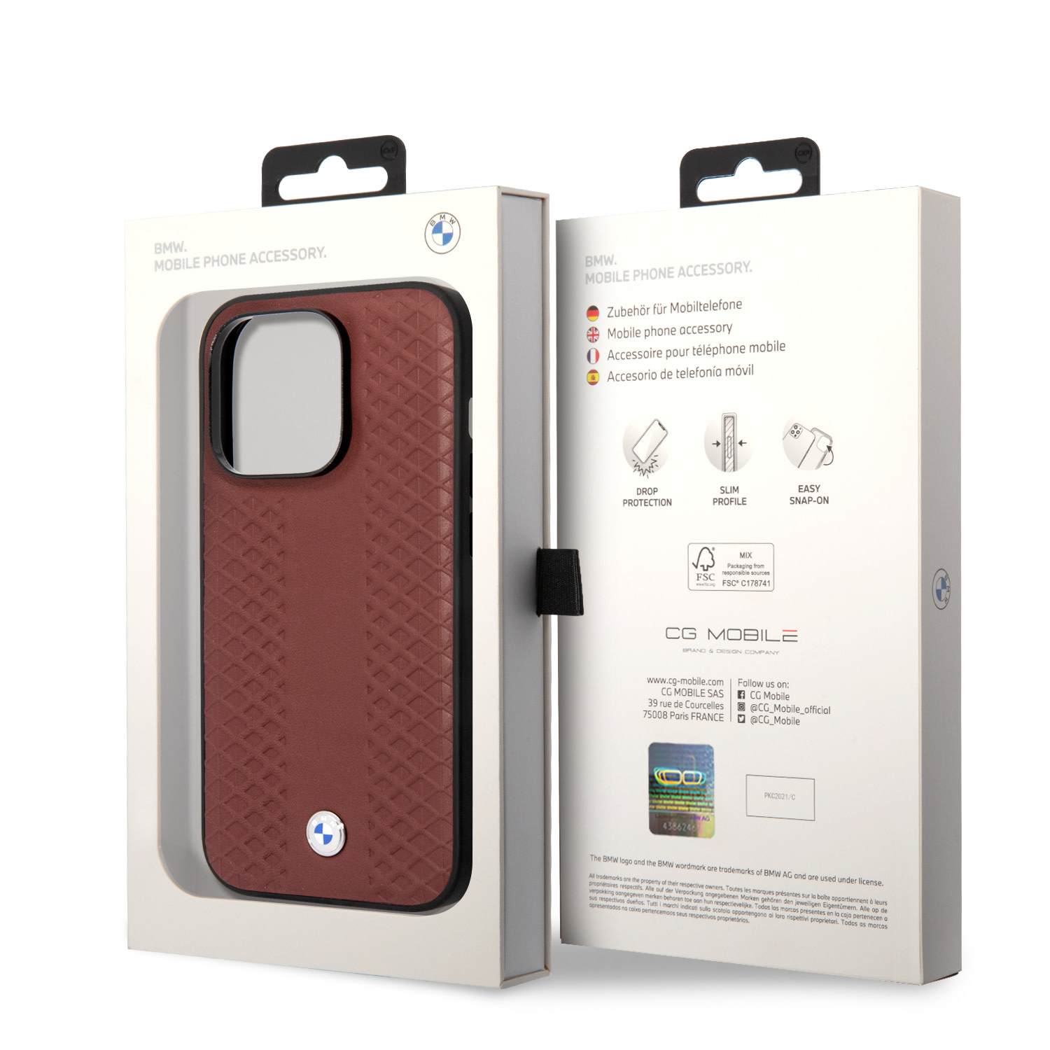 BMW iPhone 14 Pro Max hoesje - Red Leather Signature - Diamond Hot Stamp Pattern - Bordeauxrood - detail 7