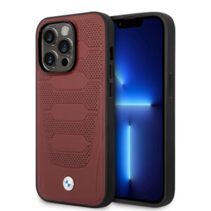 BMW iPhone 14 Pro Max hoesje - Red Leather Signature - Perforated Seats Design - Rood - productfoto