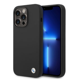 BMW iPhone 14 Pro Max Silicone hoesje - Metal Logo - Zwart - productfoto