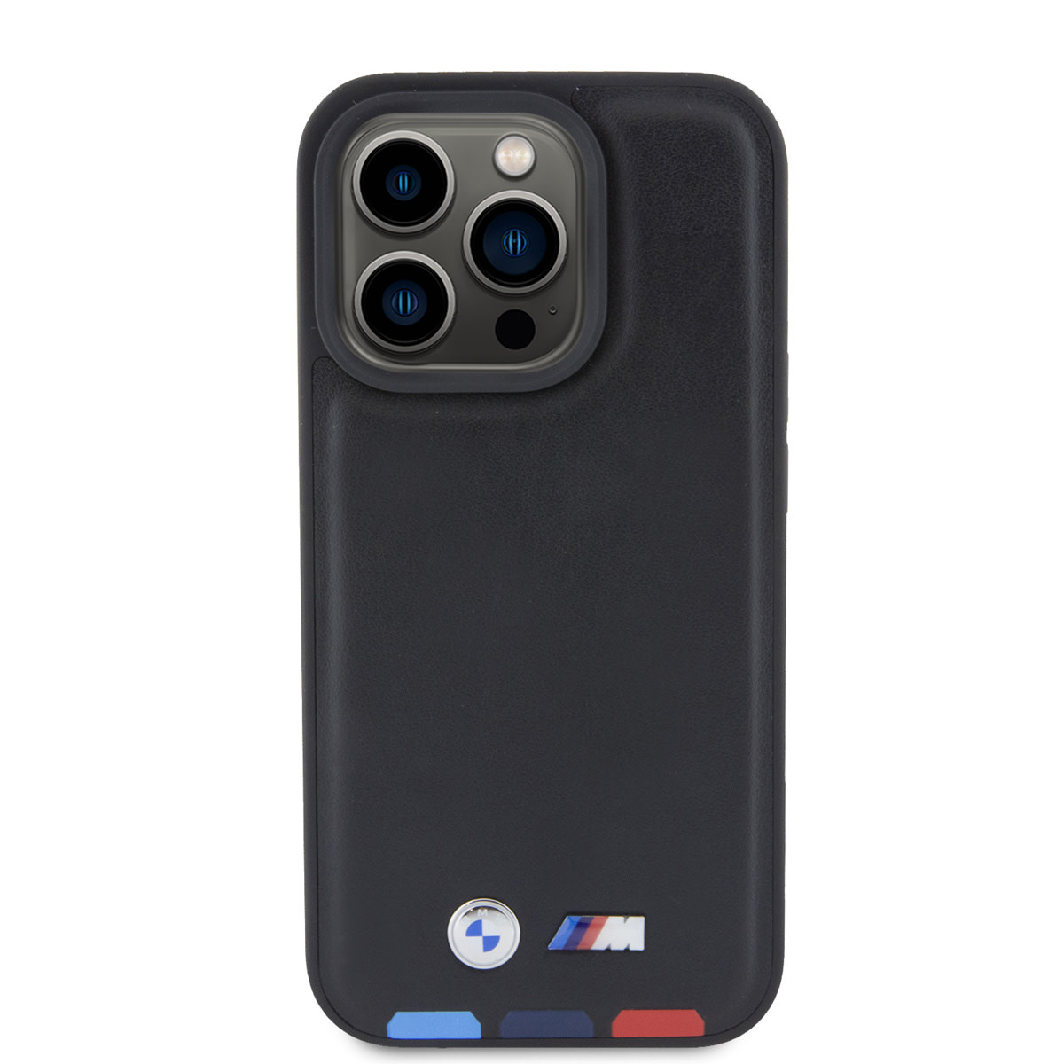 BMW iPhone 15 Pro Genuine Leather Back cover hoesje - Tricolor Stamp - Zwart - detail 2
