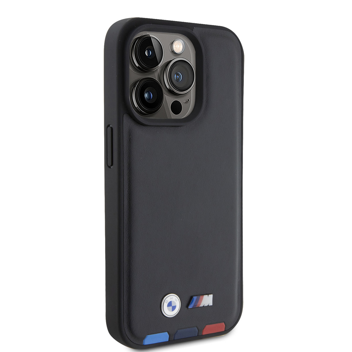 BMW iPhone 15 Pro Genuine Leather Back cover hoesje - Tricolor Stamp - Zwart - detail 3