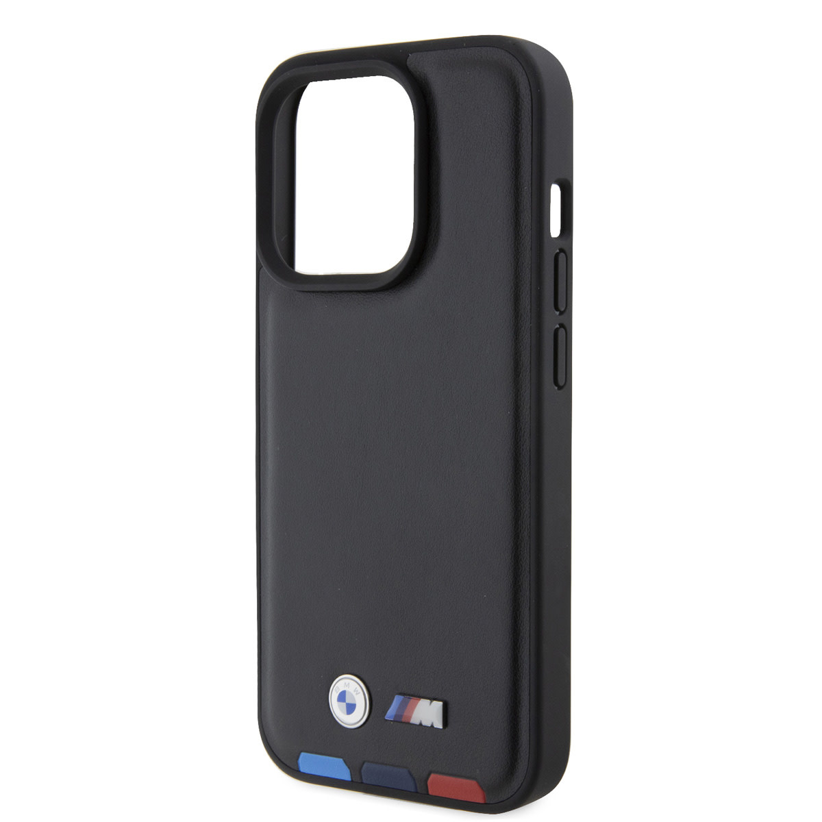 BMW iPhone 15 Pro Genuine Leather Back cover hoesje - Tricolor Stamp - Zwart - detail 4