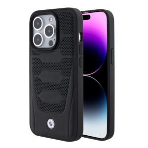 BMW iPhone 15 Pro hoesje - Red Leather Signature - Perforated Seats Design - Zwart - productfoto