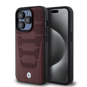 BMW iPhone 15 Pro hoesje - Red Leather Signature - Perforated Seats Design - Bordeauxrood - productfoto