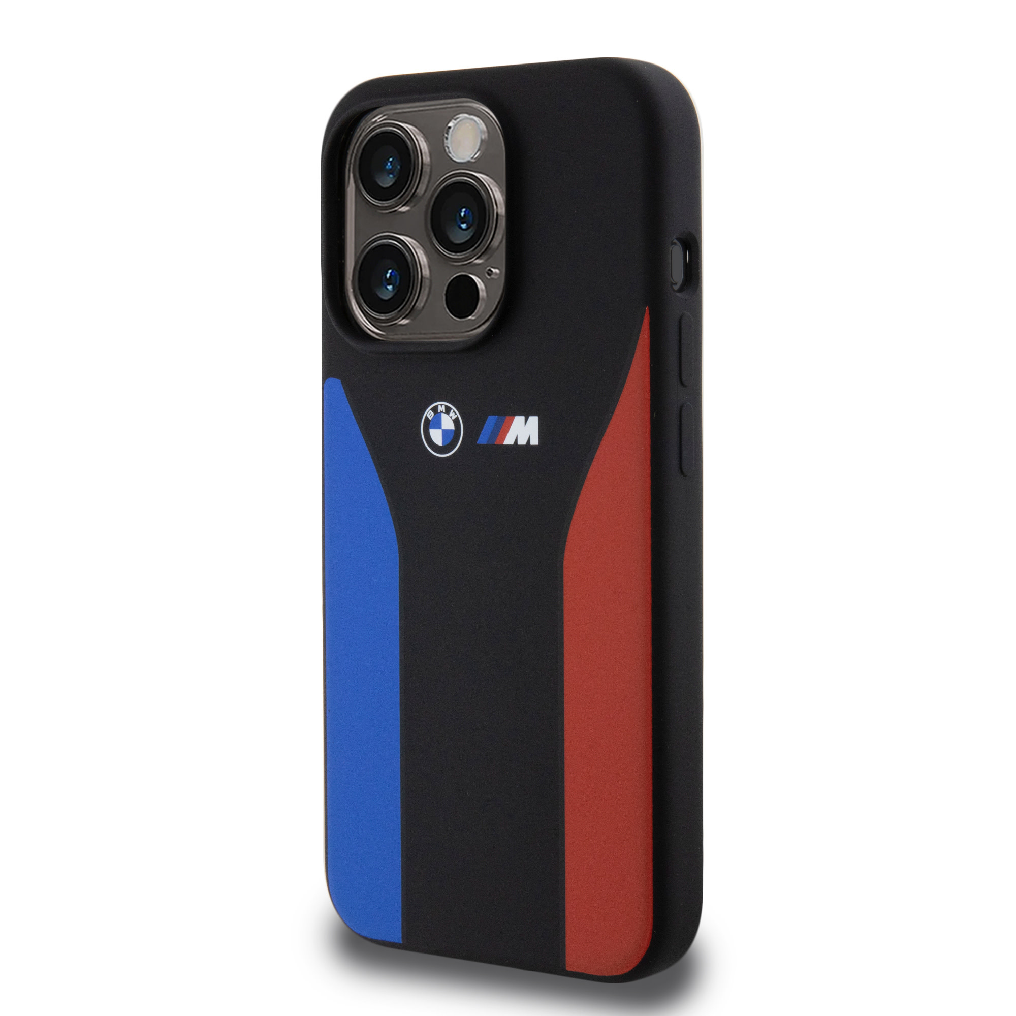 BMW iPhone 15 Pro hoesje - Blue & Red Stripes - Zwart - detail 1
