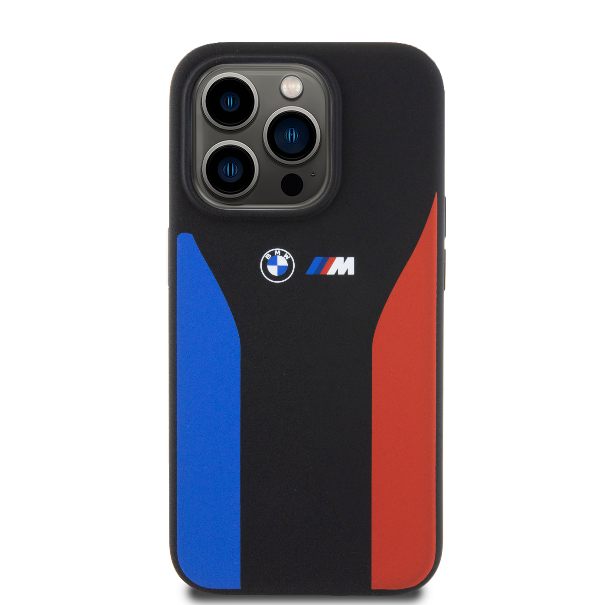 BMW iPhone 15 Pro hoesje - Blue & Red Stripes - Zwart - detail 3