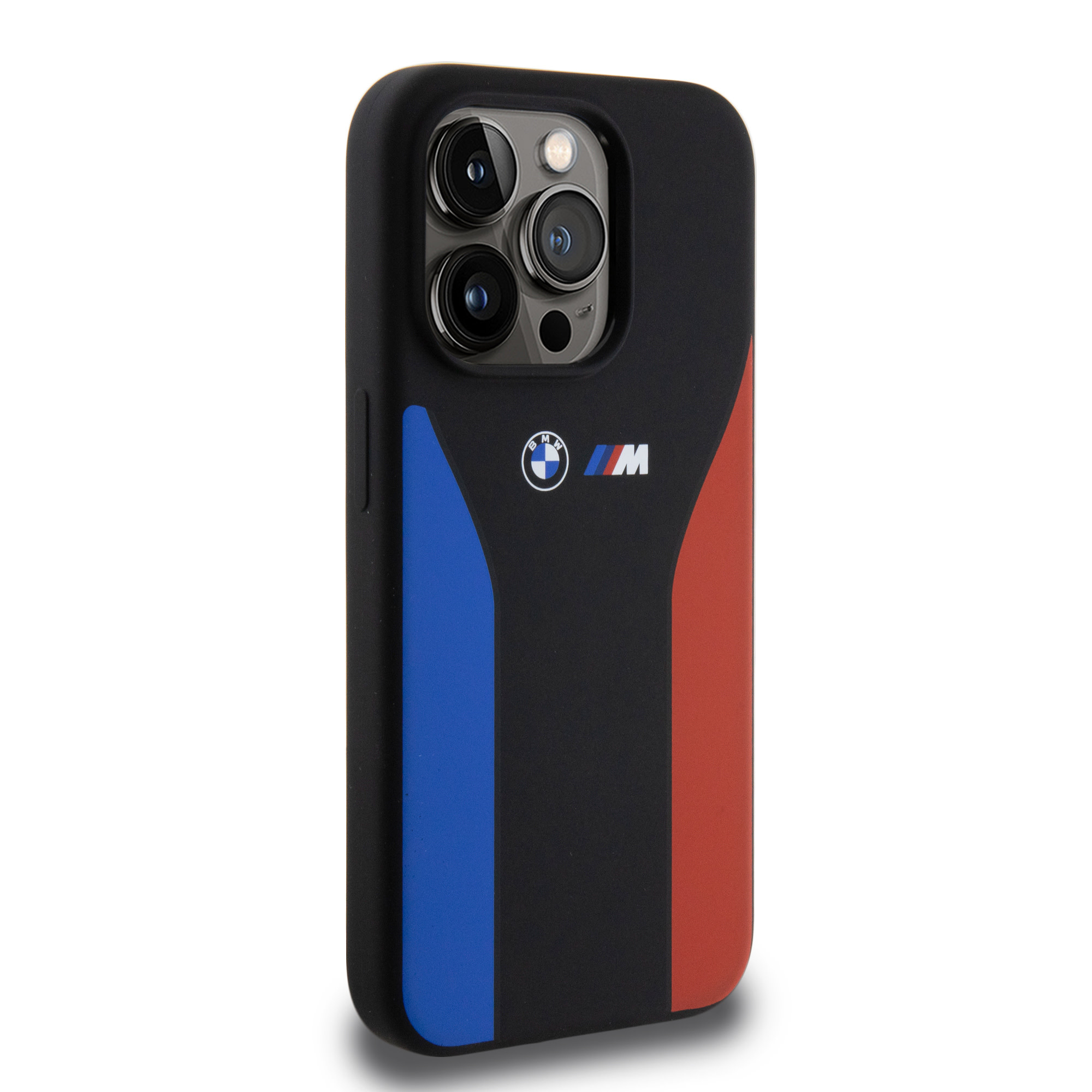 BMW iPhone 15 Pro hoesje - Blue & Red Stripes - Zwart - detail 2