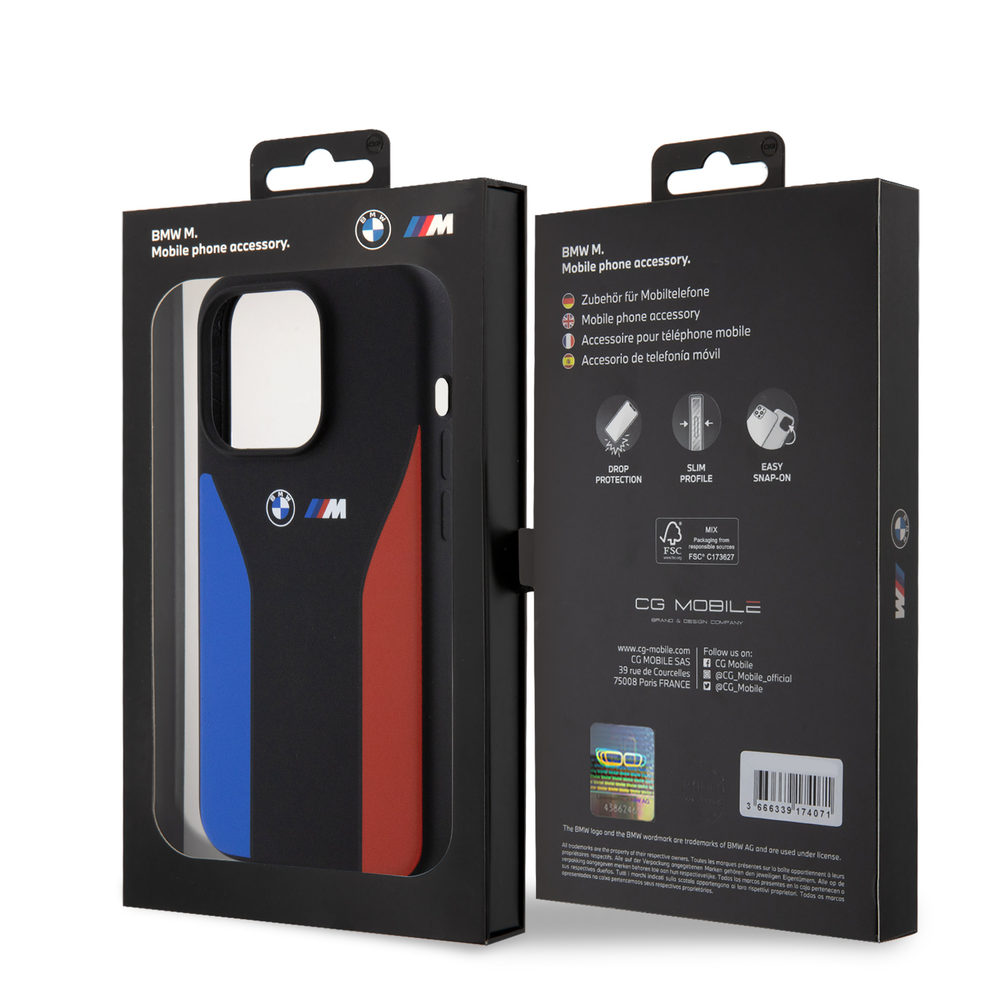BMW iPhone 15 Pro hoesje - Blue & Red Stripes - Zwart - detail 7