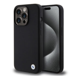BMW iPhone 15 Pro hoesje - Metal Logo - Zwart - productfoto