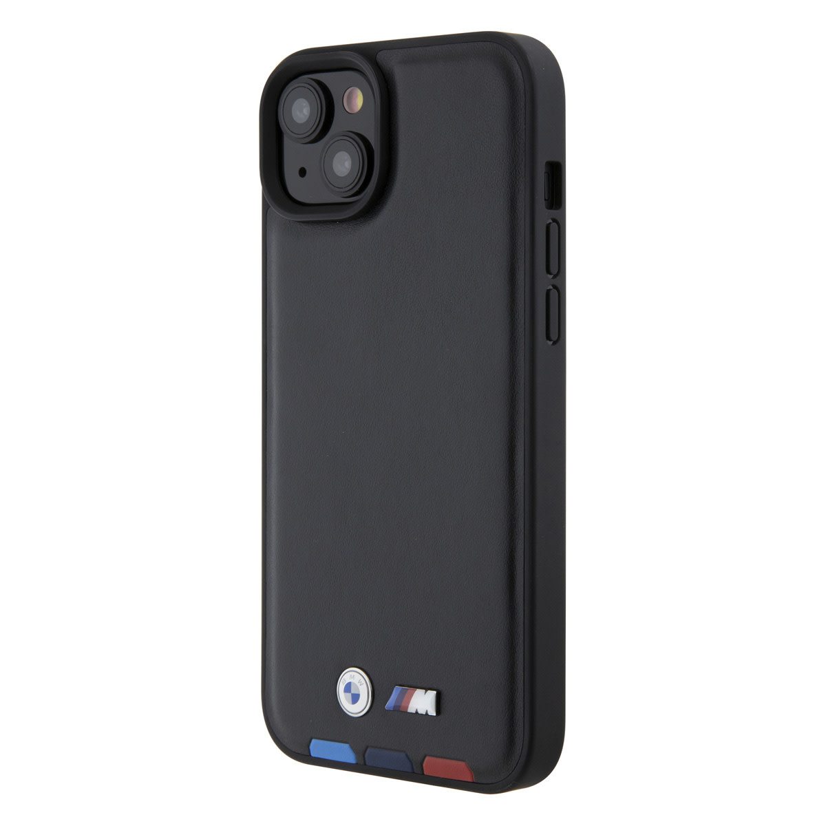 BMW iPhone 15 Plus Genuine Leather Back cover hoesje - Tricolor Stamp - Zwart - detail 1