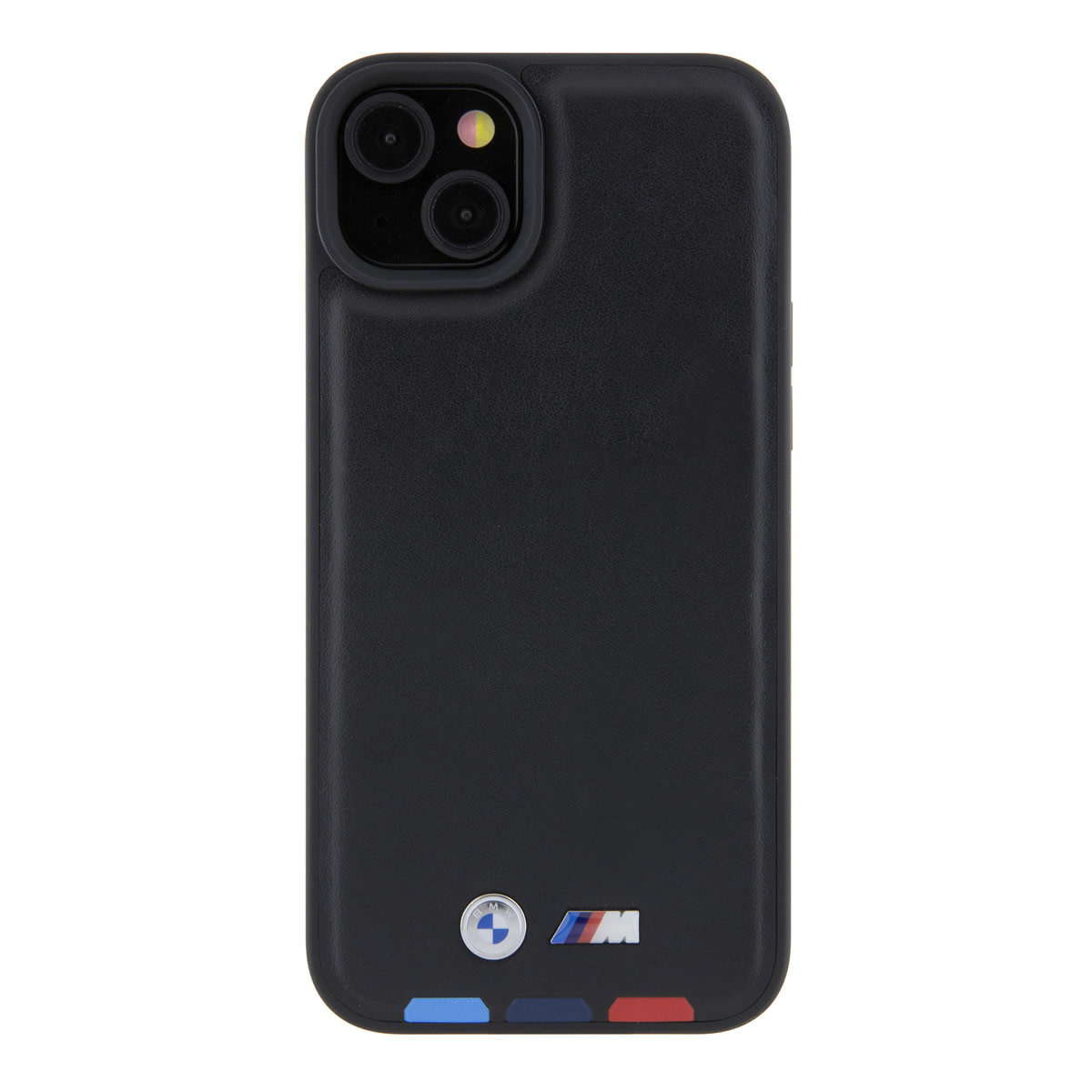 BMW iPhone 15 Plus Genuine Leather Back cover hoesje - Tricolor Stamp - Zwart - detail 2
