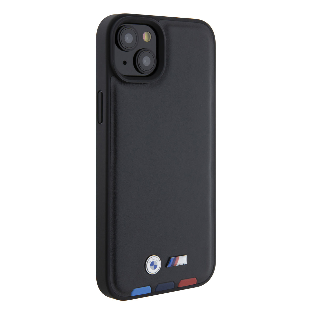 BMW iPhone 15 Plus Genuine Leather Back cover hoesje - Tricolor Stamp - Zwart - detail 3