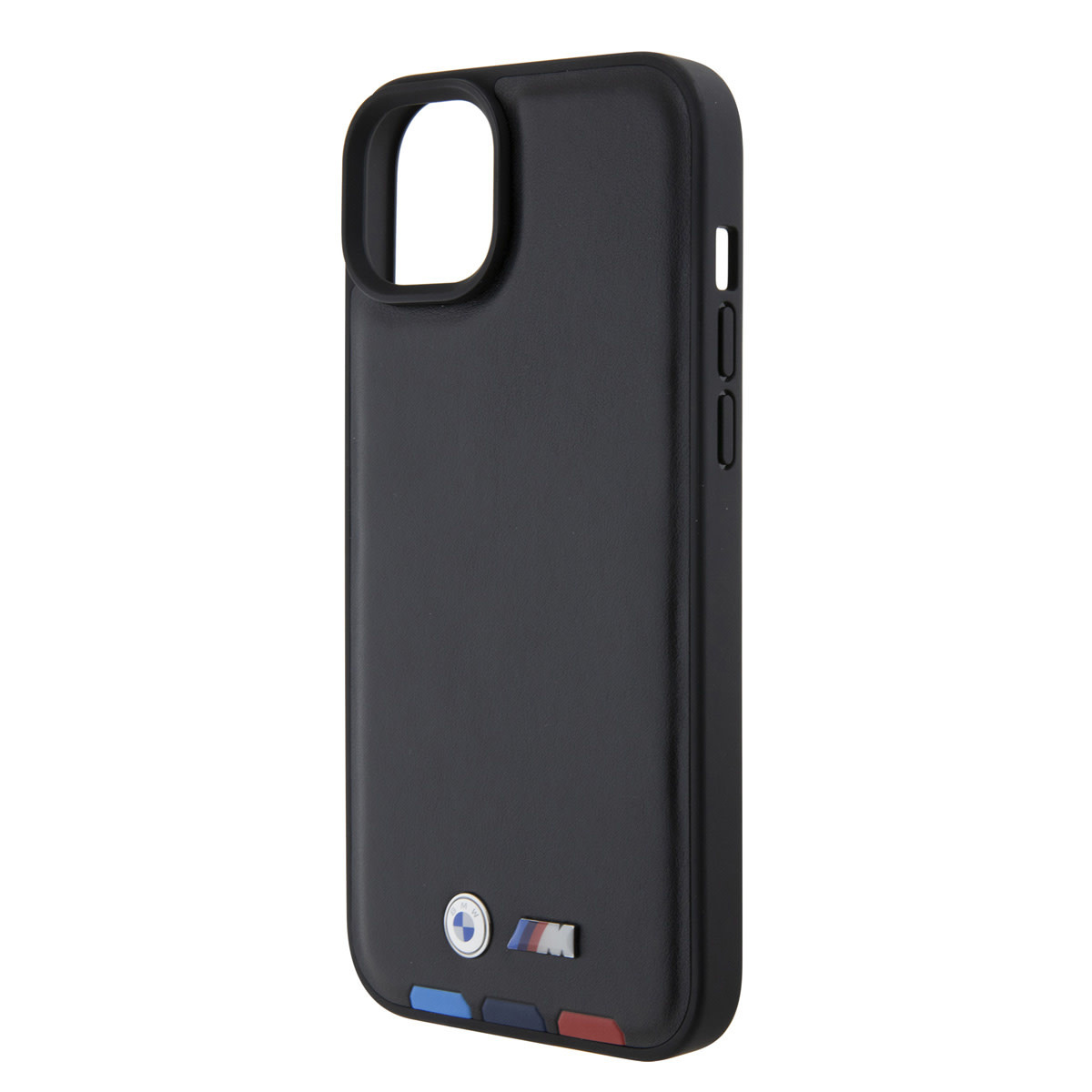 BMW iPhone 15 Plus Genuine Leather Back cover hoesje - Tricolor Stamp - Zwart - detail 4