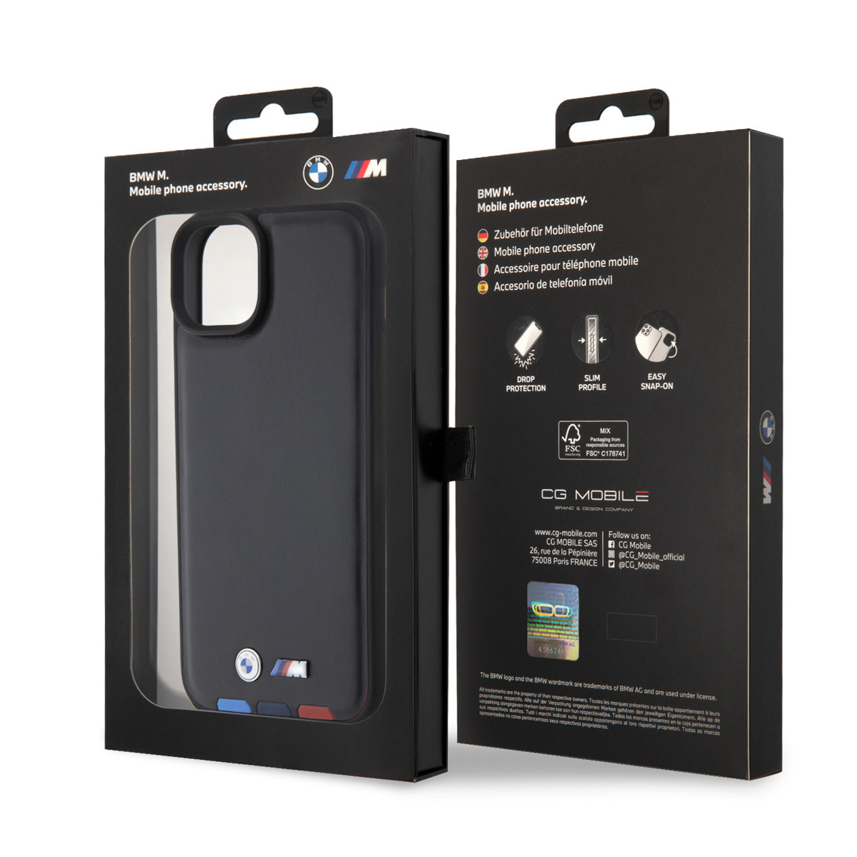 BMW iPhone 15 Plus Genuine Leather Back cover hoesje - Tricolor Stamp - Zwart - detail 7