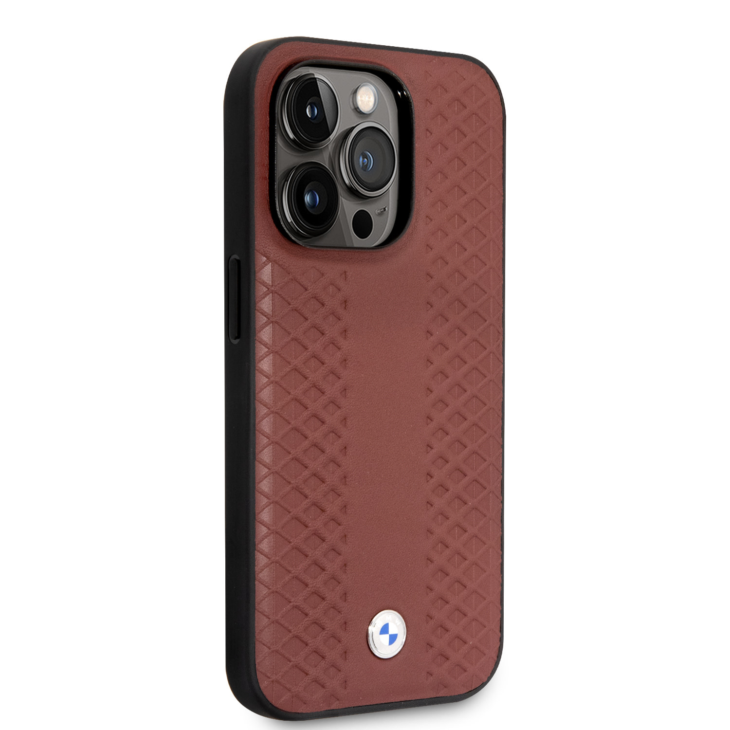BMW iPhone 14 Pro hoesje - Red Leather Signature - Diamond Hot Stamp Pattern - Bordeauxrood - detail 3