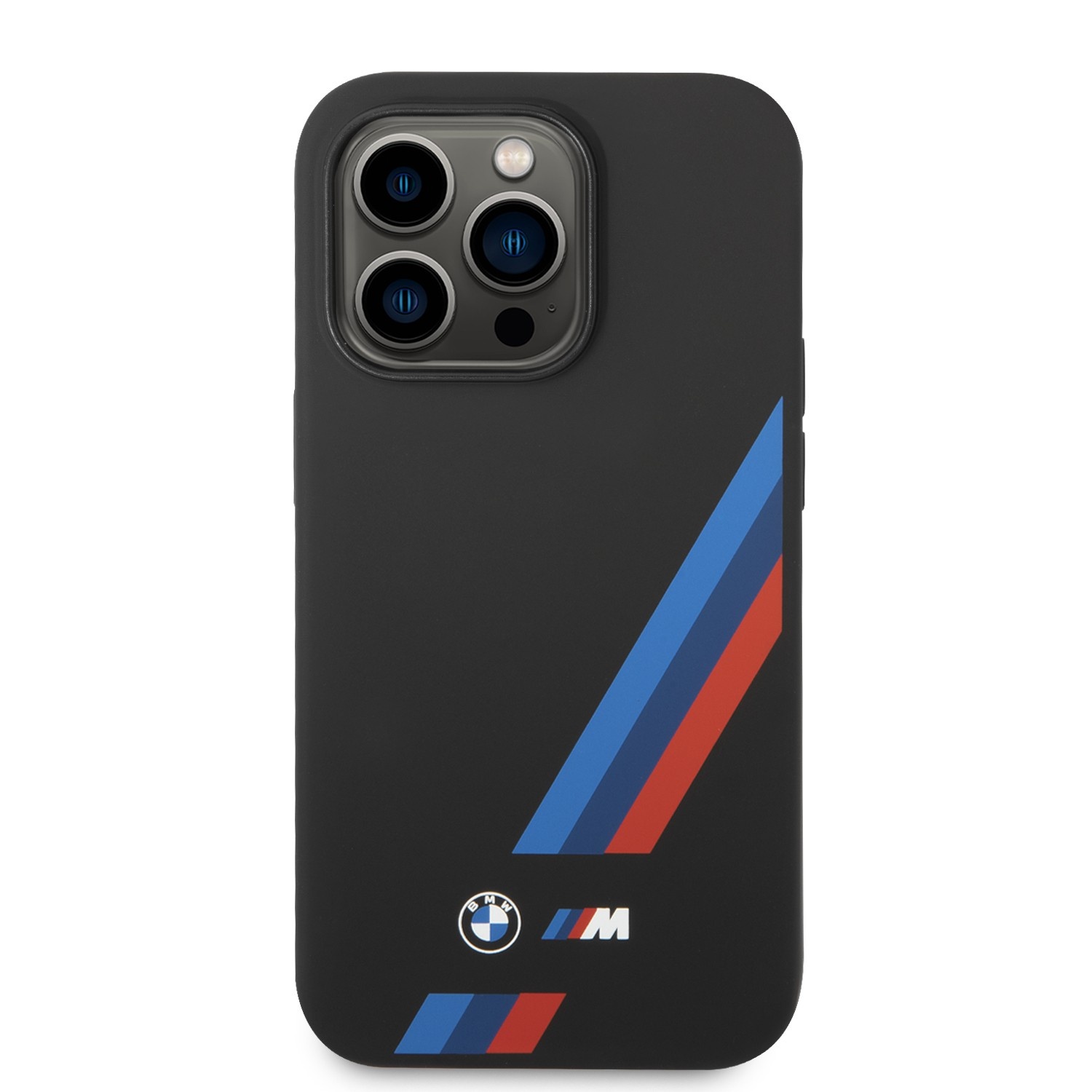 BMW iPhone 14 Plus & 15 Plus hoesje - M Collection - Slanted Tricolor Stripes - Zwart - detail 1
