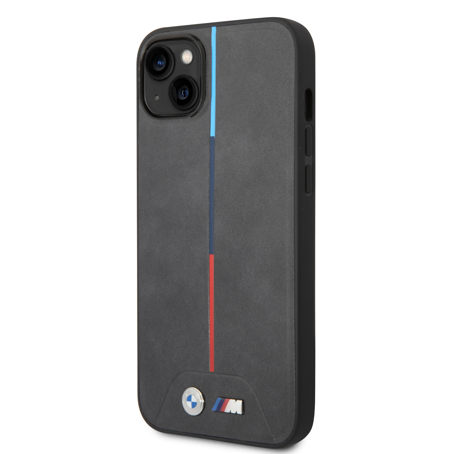 BMW iPhone 14 Plus & 15 Plus hoesje - M Collection - Quilted - Tricolor Stripe - Grijs - detail 1