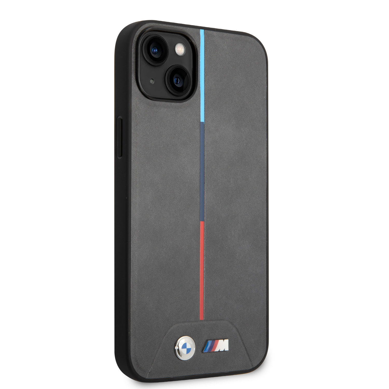 BMW iPhone 14 Plus & 15 Plus hoesje - M Collection - Quilted - Tricolor Stripe - Grijs - detail 3