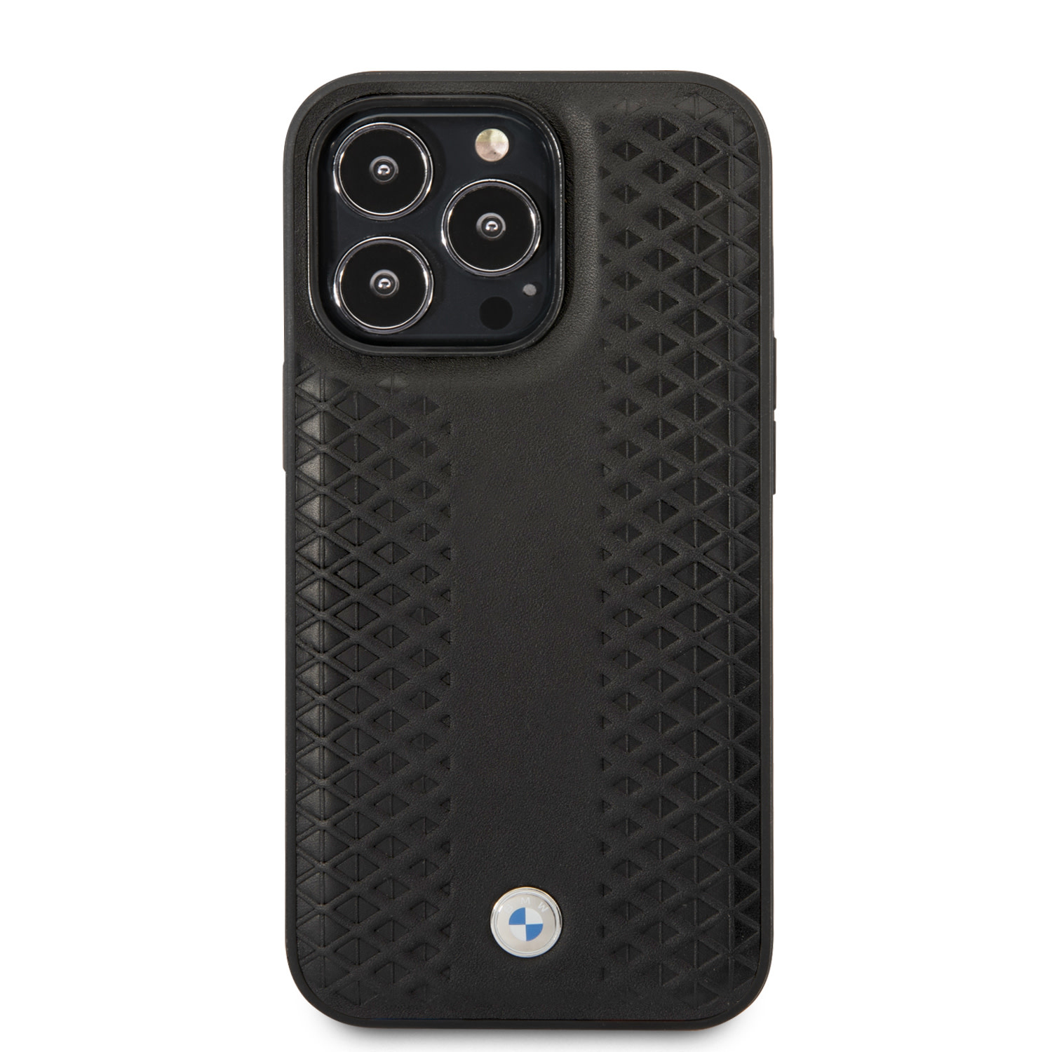 BMW iPhone 14 Pro Max hoesje - Red Leather Signature - Diamond Hot Stamp Pattern - Zwart - detail 2