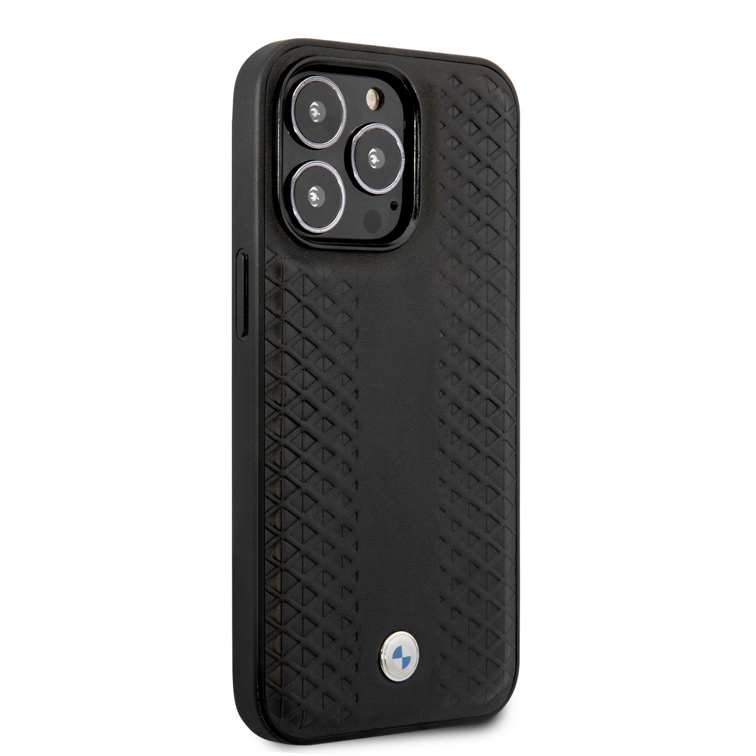 BMW iPhone 14 Pro Max hoesje - Red Leather Signature - Diamond Hot Stamp Pattern - Zwart - detail 3