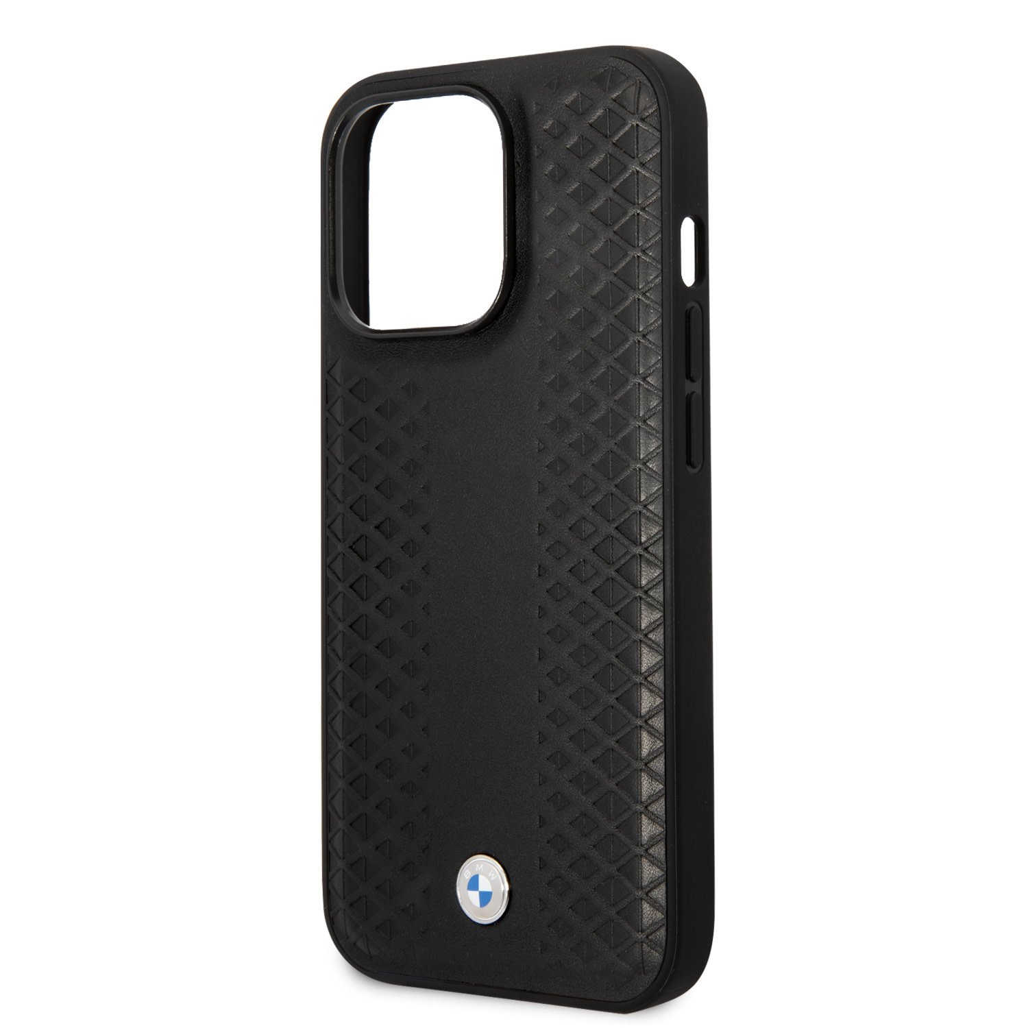 BMW iPhone 14 Pro Max hoesje - Red Leather Signature - Diamond Hot Stamp Pattern - Zwart - detail 6