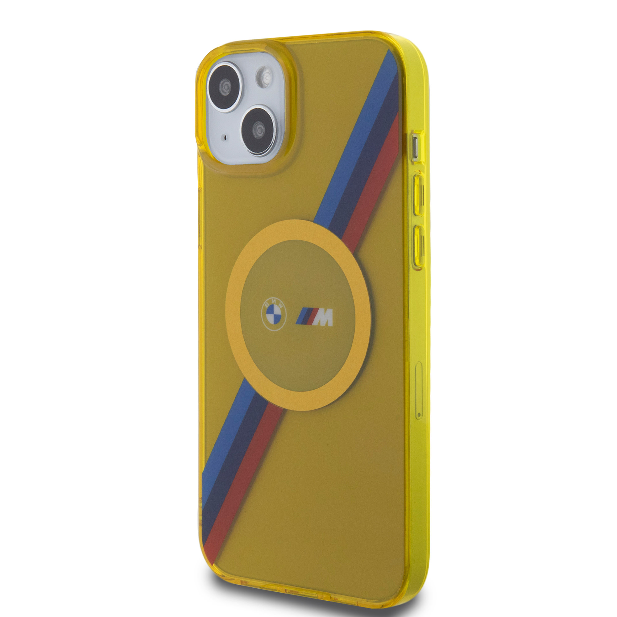 BMW iPhone 15 Plus & 14 Plus hoesje - Magsafe - M Tricolor Stripes - Geel - detail 1