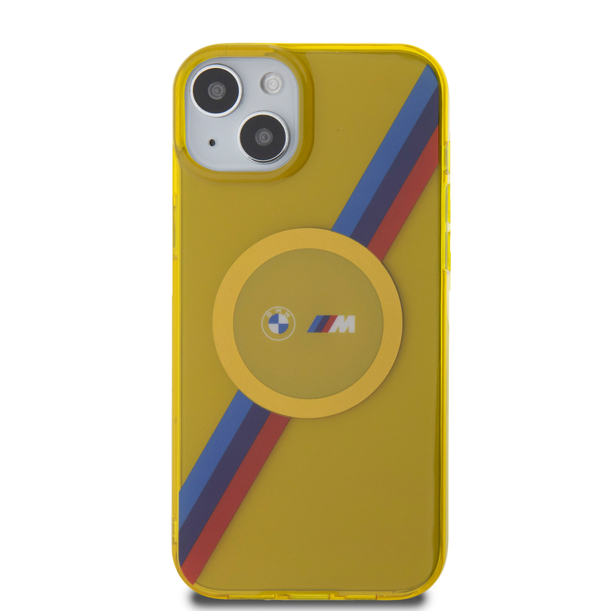 BMW iPhone 15 Plus & 14 Plus hoesje - Magsafe - M Tricolor Stripes - Geel - detail 2