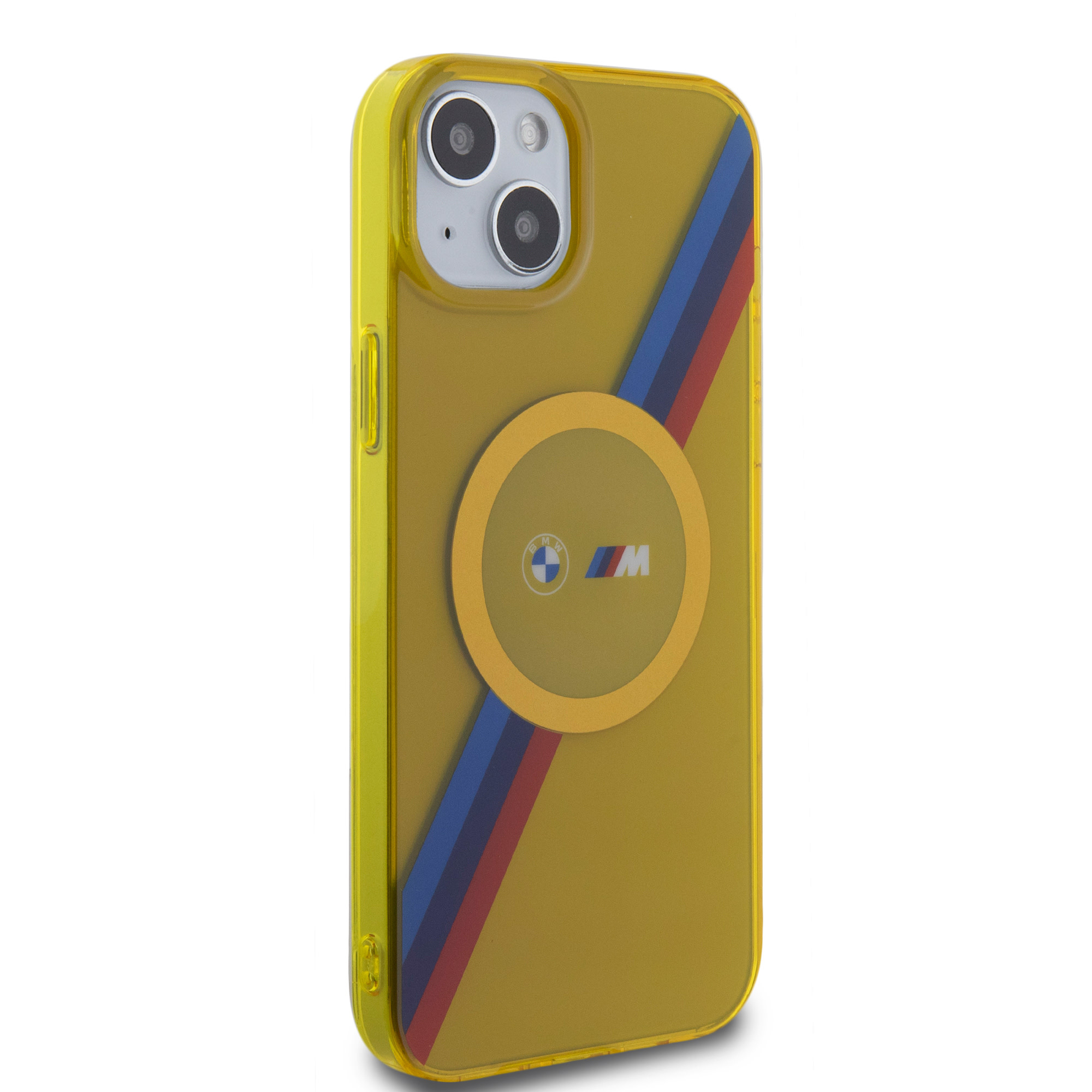 BMW iPhone 15 Plus & 14 Plus hoesje - Magsafe - M Tricolor Stripes - Geel - detail 3