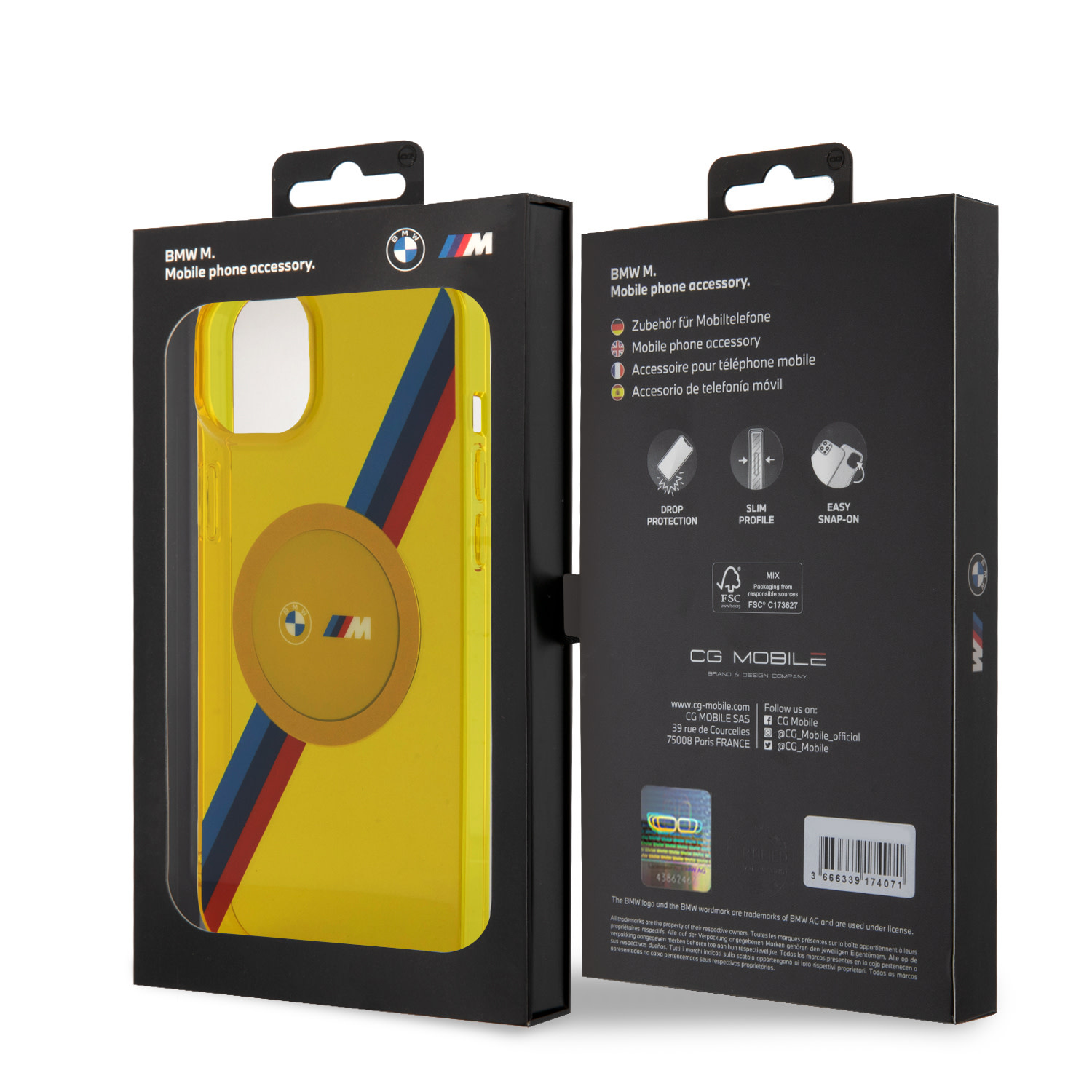 BMW iPhone 15 Plus & 14 Plus hoesje - Magsafe - M Tricolor Stripes - Geel - detail 7