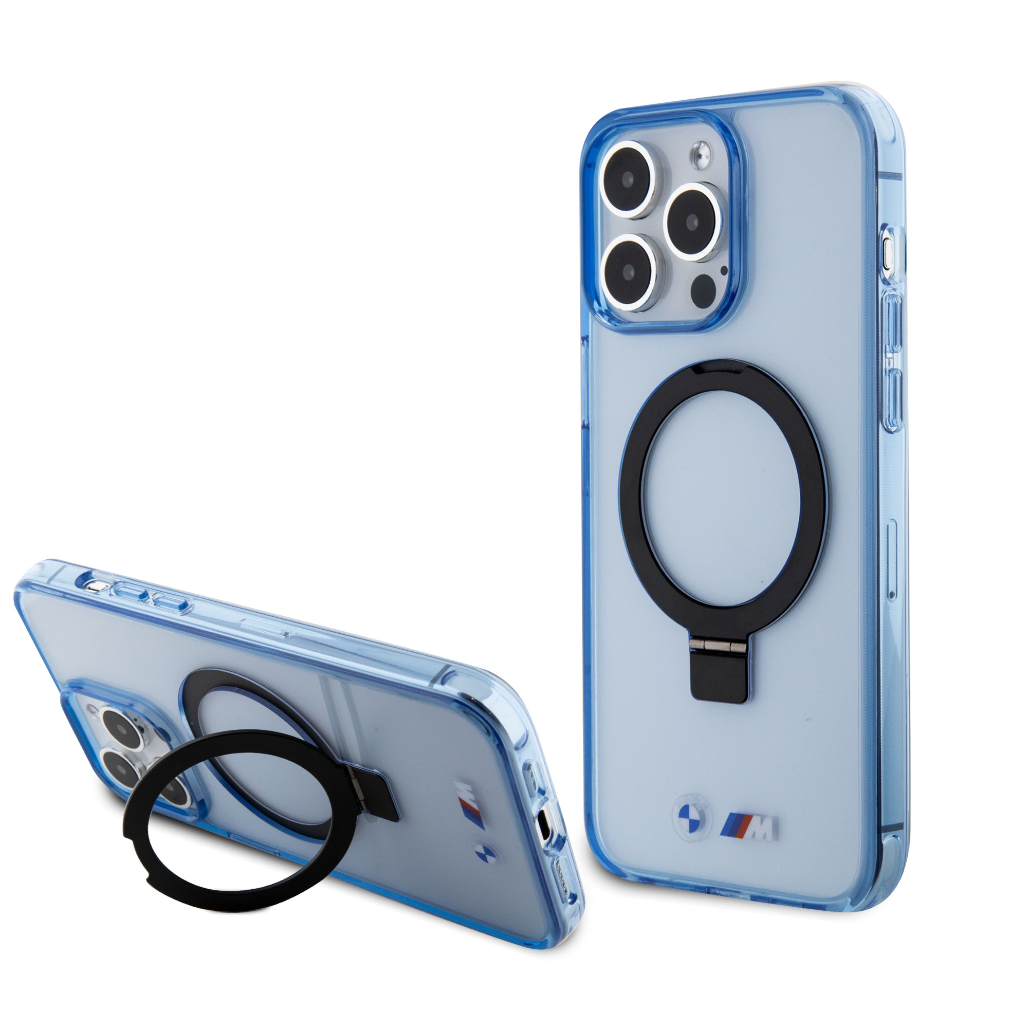 BMW iPhone 15 Pro Max hoesje - Magsafe - IML Ring Stand - Blauw - productfoto