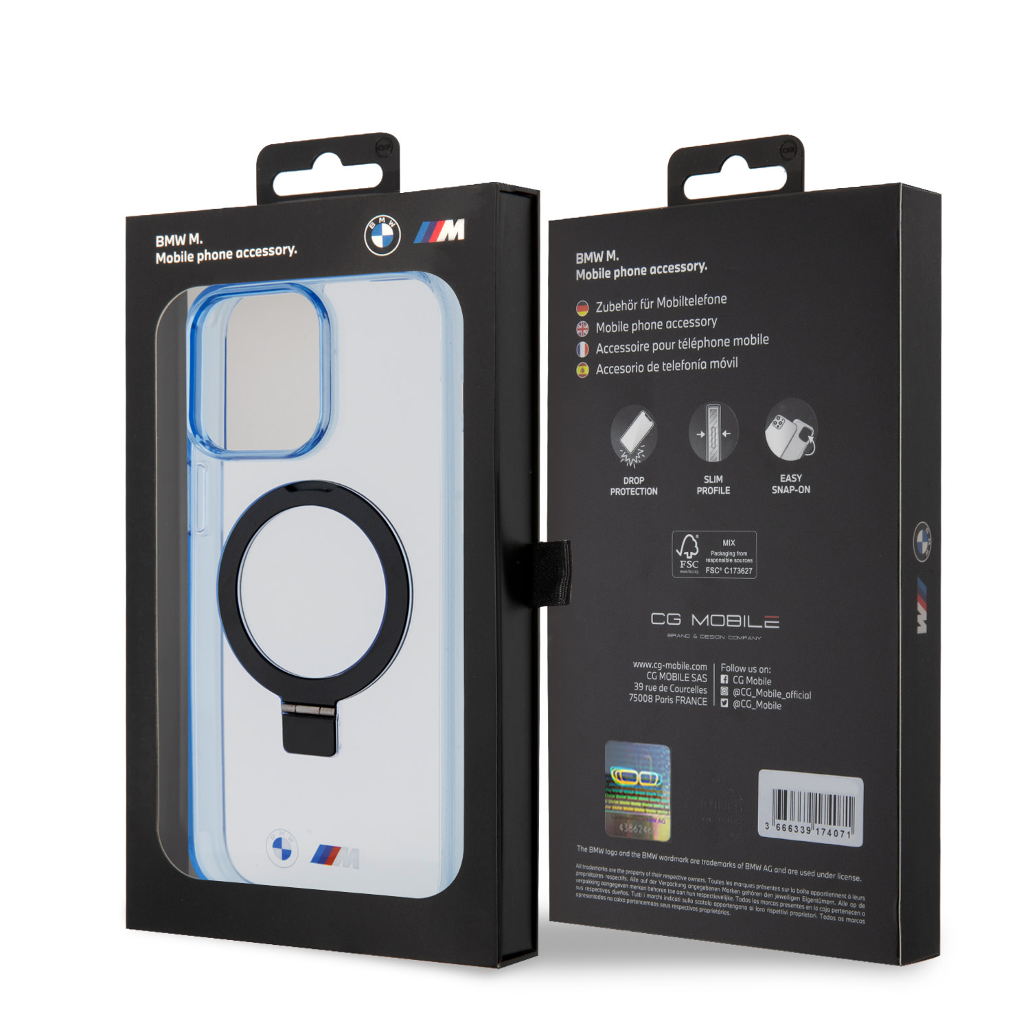 BMW iPhone 15 Pro Max hoesje - Magsafe - IML Ring Stand - Blauw - detail 7
