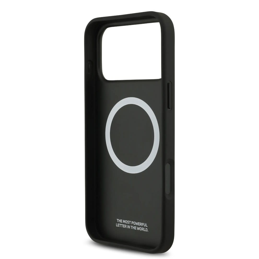 BMW iPhone 17 Pro Max hoesje - PU Case With Perforated Blue Stripes & Metal Logos - Zwart - detail 5