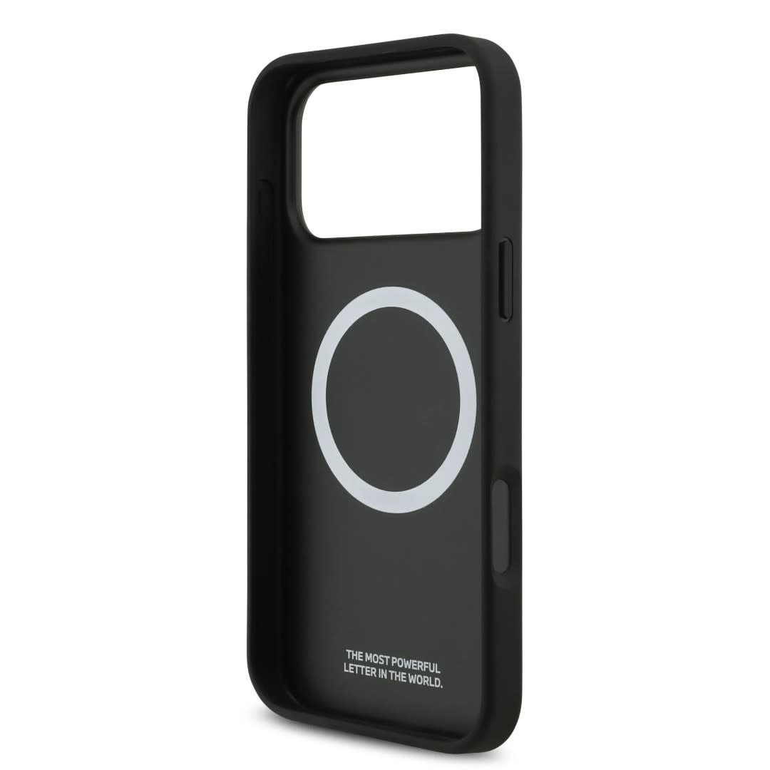 BMW iPhone 17 Pro Max hoesje - MagSafe - Seat Shaped Leather Case With Metal Logos - Zwart - detail 5