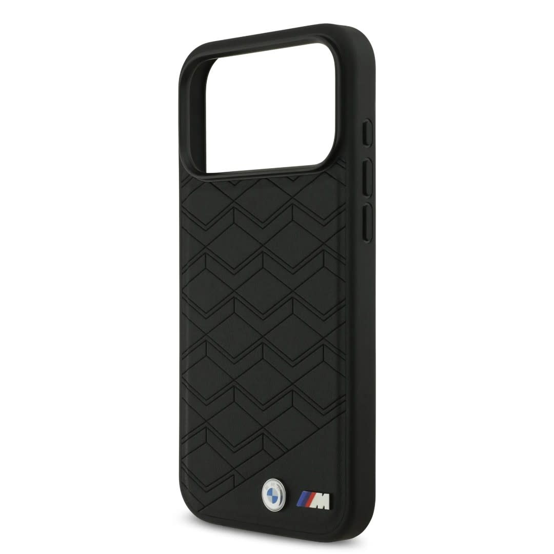 BMW iPhone 17 Pro Max hoesje - MagSafe - Seat Shaped Leather Case With Metal Logos - Zwart - detail 4