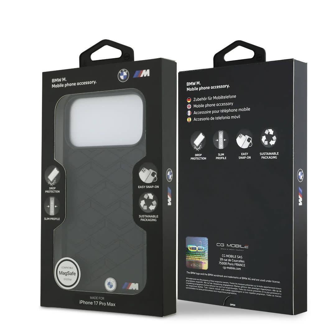 BMW iPhone 17 Pro Max hoesje - MagSafe - Seat Shaped Leather Case With Metal Logos - Zwart - detail 7