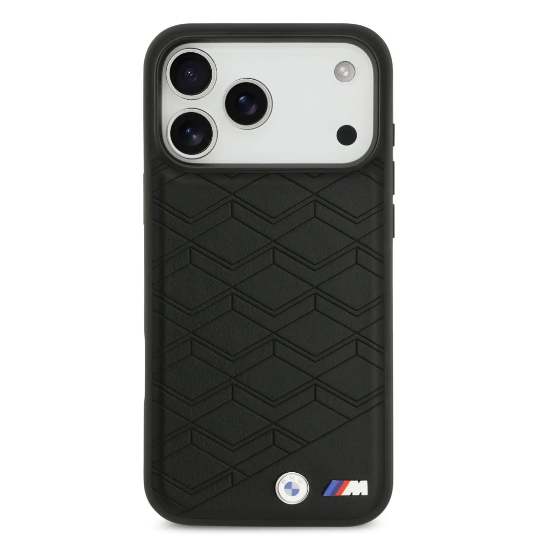 BMW iPhone 17 Pro Max hoesje - MagSafe - Seat Shaped Leather Case With Metal Logos - Zwart - detail 2