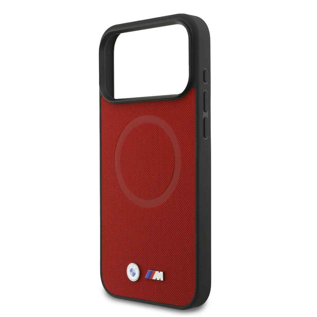 BMW iPhone 17 Pro Max hoesje - MagSafe - Full Wrapped Leather Case With Metal Logos - Rood - detail 5