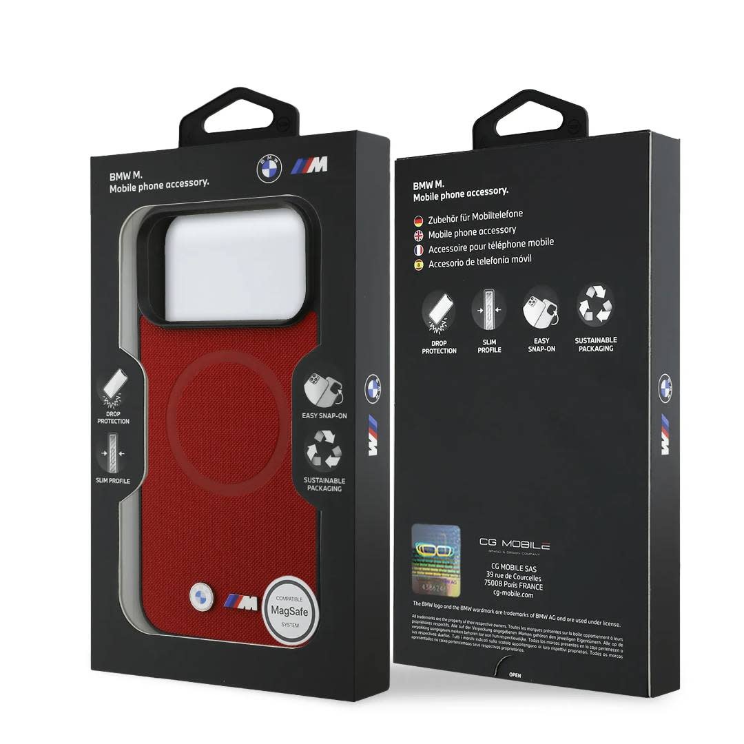 BMW iPhone 17 Pro Max hoesje - MagSafe - Full Wrapped Leather Case With Metal Logos - Rood - detail 7