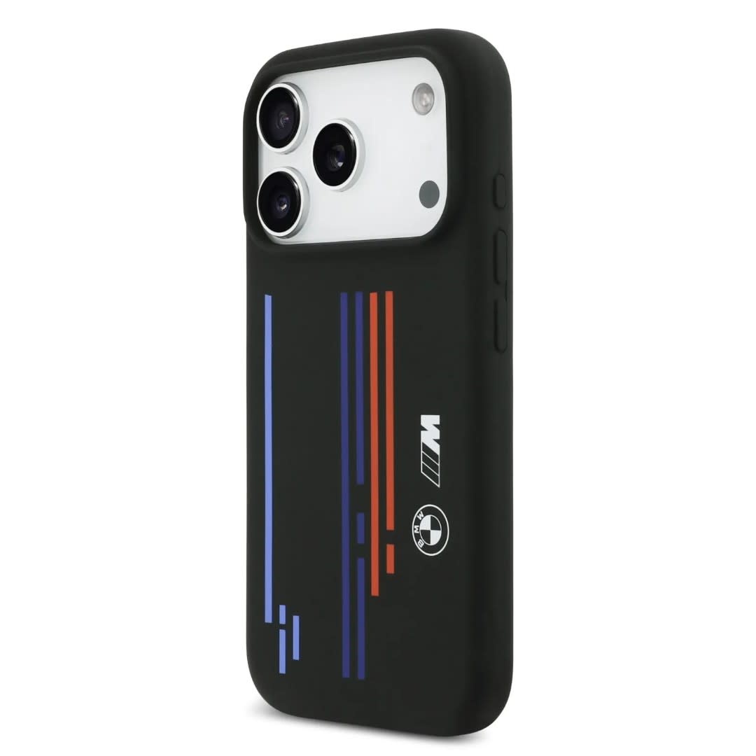 BMW iPhone 17 Pro Max hoesje - MagSafe - Liquid Silicone Case With Printed Multi-Tricolor - Zwart - detail 2